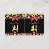 レッドボウヘアサロン付きゴールデンクラウンヒョウ柄 名刺 (裏面)