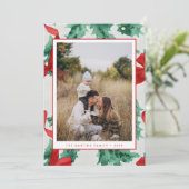 レッドボウホリデーグリーナリーフォトクリスマスカード シーズンカード (スタンド正面)