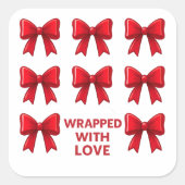 レッドボウホリデーパター包まれたンと愛 スクエアシール (正面)