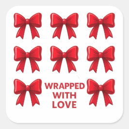 レッドボウホリデーパター包まれたンと愛 スクエアシール