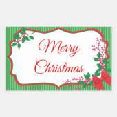 レッドボウホリークリスマスフレーム 長方形シール (正面)