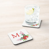 レッドボウホリークリスマスモノグラム コースター (右側)