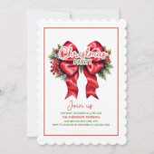 レッドボウホリーベリースカロップクリスマスパーティー 招待状 (正面)