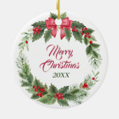 レッドボウホリーリース（犬）ドーベルマン・ピンシェルドッグ セラミックオーナメント (裏面)