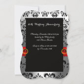 レッドボウホワイトブラックダマスク結婚記念日 招待状 (裏面)