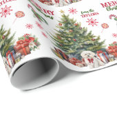 レッドボウホワイトマルチーズドッグホリデーツリー ラッピングペーパー (ロールコーナー)