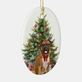 レッドボウボクサードッグクリスマス セラミックオーナメント (右)