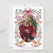 レッドボウボタニカルクリスマスロッキングホース写真 シーズンカード (正面)