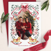 レッドボウボタニカルクリスマスロッキングホース写真 シーズンカード