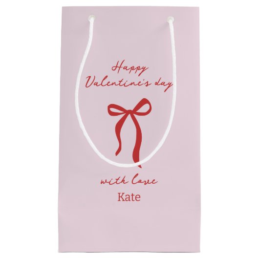 レッドボウミニマリストバレンタインデー スモールペーパーバッグ (正面)
