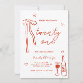 レッドボウミニマリスト21歳の誕生日パーティー 招待状 (正面)