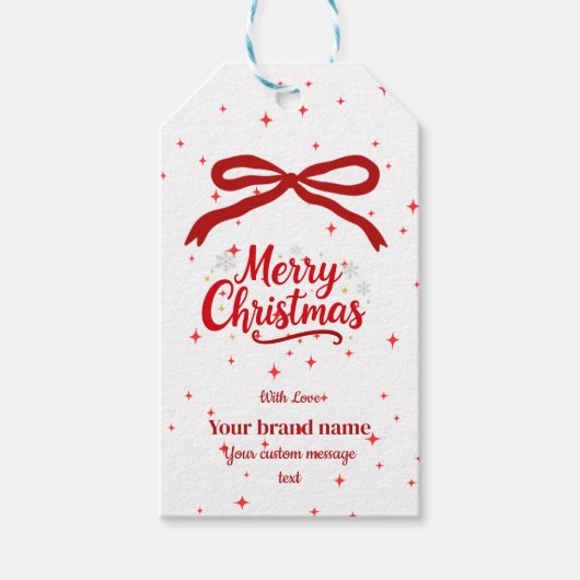 レッドボウメリークリスマスビジネスギフトラベル ギフトタグ (正面)