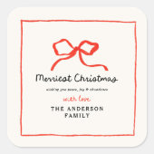 レッドボウモダンス伝統的ミニマルクリスマス スクエアシール (正面)