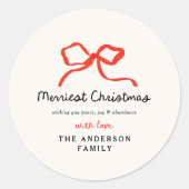 レッドボウモダンス伝統的ミニマルクリスマス ラウンドシール (正面)