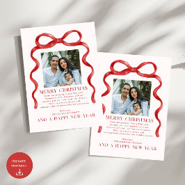レッドボウモダンメリークリスマスフォトホリデーカード シーズンカード