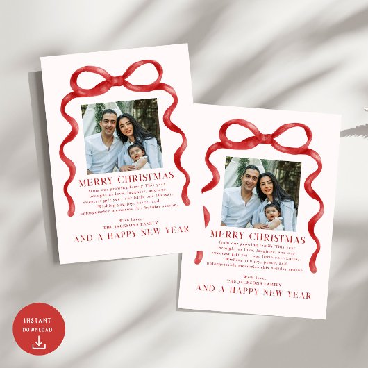 レッドボウモダンメリークリスマスフォトホリデーカード シーズンカード