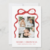 レッドボウモダンメリークリスマスフォトホリデーカード シーズンカード (正面)