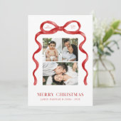 レッドボウモダンメリークリスマスフォトホリデーカード シーズンカード (スタンド正面)