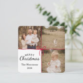 レッドボウラッピング3写真クリスマスカード シーズンカード (スタンド正面)