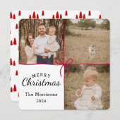 レッドボウラッピング3写真クリスマスカード シーズンカード (正面/裏面)