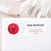 レッドボウリングボールイニシャル付きボウリングをする人、 クリケットの投手スポーツ ラベル (インサイチュ)