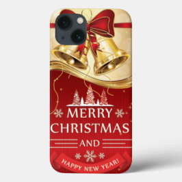 レッドボウ付きの美しいゴールデンクリスマスベル iPhone 13ケース