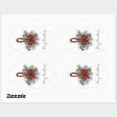 レッドボウ付きクリスマスパイン 楕円形シール (シート)