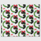 レッドボウ付きクリスマスブラックキャット ラッピングペーパー (フラット)