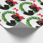 レッドボウ付きクリスマスブラックキャット ラッピングペーパー (角)