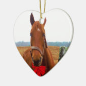 レッドボウ付きクリスマスホース セラミックオーナメント (左)