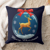 レッドボウ付きゴールデントナカイオーナメント クッション (ブランケット)