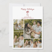 レッドボウ付きホリデーファミリーフォトグリッドカード 招待状 (正面)