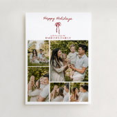 レッドボウ付きホリデーファミリーフォトグリッドカード 招待状