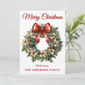 レッドボウ付きホリーベリークリスマスリース シーズンカード (スタンド正面)