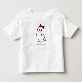 レッドボウ付き可愛いハロウィーン幽霊 トドラーTシャツ