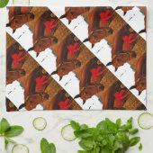 レッドボウ付き馬 キッチンタオル (折り畳み)