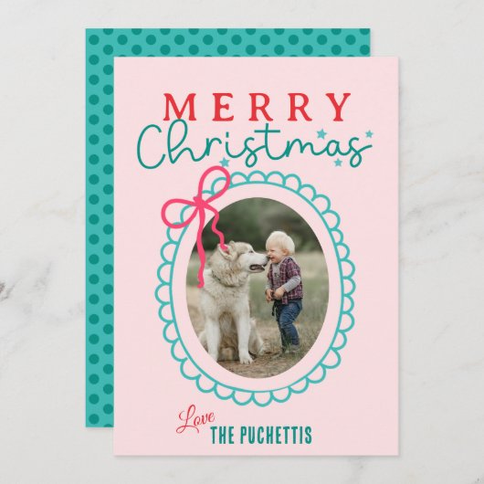レッドボウ写真フレームクリスマス シーズンカード (正面/裏面)