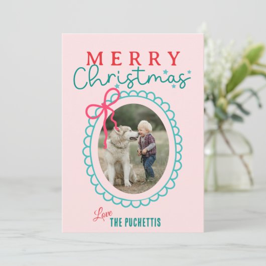 レッドボウ写真フレームクリスマス シーズンカード (スタンド正面)