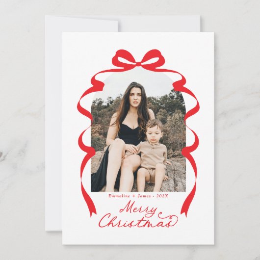 レッドボウ写真メリークリスマスアーチ シーズンカード (正面)