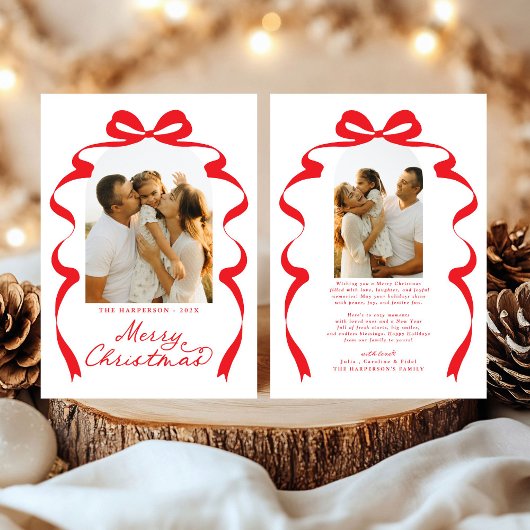 レッドボウ写真メリークリスマスアーチ シーズンカード