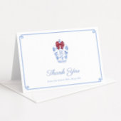 レッドボウ名門私立校風のモノグラムクリスマスブライダルシャワー サンキューカード