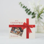 レッドボウ家族の写真の休日クリスマスカード シーズンポストカード (スタンド正面)