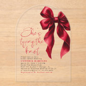 レッドボウ彼女は結び目のブライダルシャワー アクリル招待状 (正面)