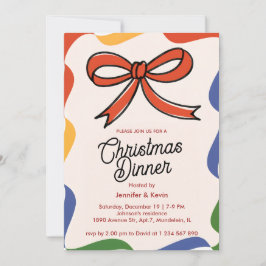 レッドボウ抽象芸術モダンクリスマスディナー招待状 シーズンカード