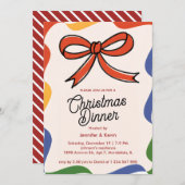 レッドボウ抽象芸術モダンクリスマスディナー招待状 シーズンカード (正面/裏面)