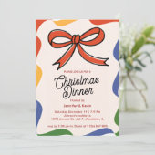 レッドボウ抽象芸術モダンクリスマスディナー招待状 シーズンカード (スタンド正面)