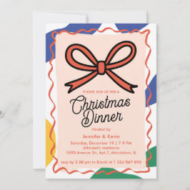 レッドボウ抽象芸術モダンクリスマスディナー シーズンカード