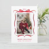 レッドボウ波状リボンフレームメリークリスマスフォト シーズンカード (スタンド正面)