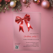 レッドボウ澄んQRコードクリスマスパーティー アクリル招待状