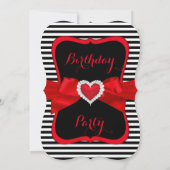 レッドボウ白黒ストライプバースデーパーティー 招待状 (裏面)